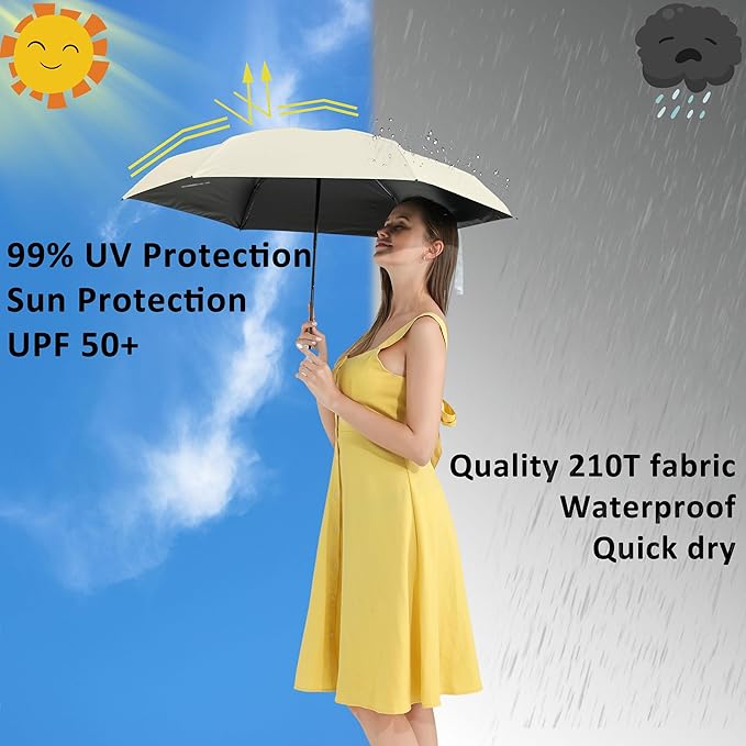 BAODINI Travel Essentials Mini Umbrella for Purse With Case Small Compact UV Sun Protection Lightweight Tiny Pocket Manual Open Close Umbrella for Women Kids and Men Fit Purse Backpack