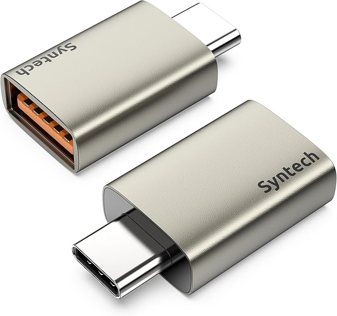 Syntech USB C to USB Adapter, 10Gbps USB3.2 Gen 2 Fit Side by Side, Type C Male to A 3.2 Female Adapter Compatible with iPhone 17 Pro Max/iPad/iMac/MacBook Pro and Thunderbolt 4/3 Devices, Starlight