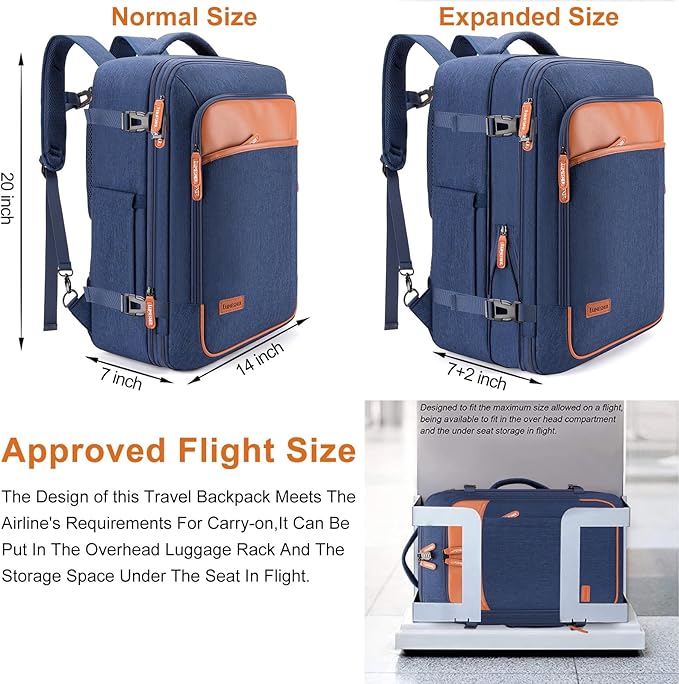 Travel Laptop Backpack,42L Carry on Luggage, Flight Approved Expandable Backpack,Business Anti Theft Weekender Bags for Women Men, Water Resistant Expandable Backpacks With 4 Packing Cubes