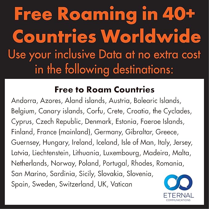 Preloaded Orange Travel Sim Card Now with 30GB of 4G Data, Unlimited Calls & Texts in Europe, 120 mins + 1000 SMS from Europe to Worldwide (Lasts for 31 Days). Tethering Allowed