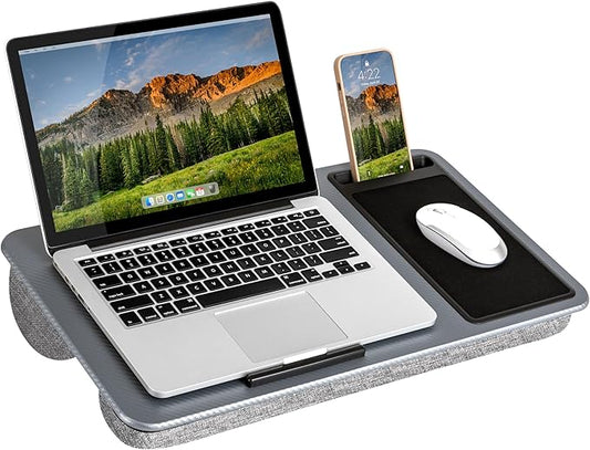 LAPGEAR Home Office Lap Desk with Device Ledge, Mouse Pad, and Phone Holder - Silver Carbon - Fits up to 15.6 Inch Laptops - Style No. 91585