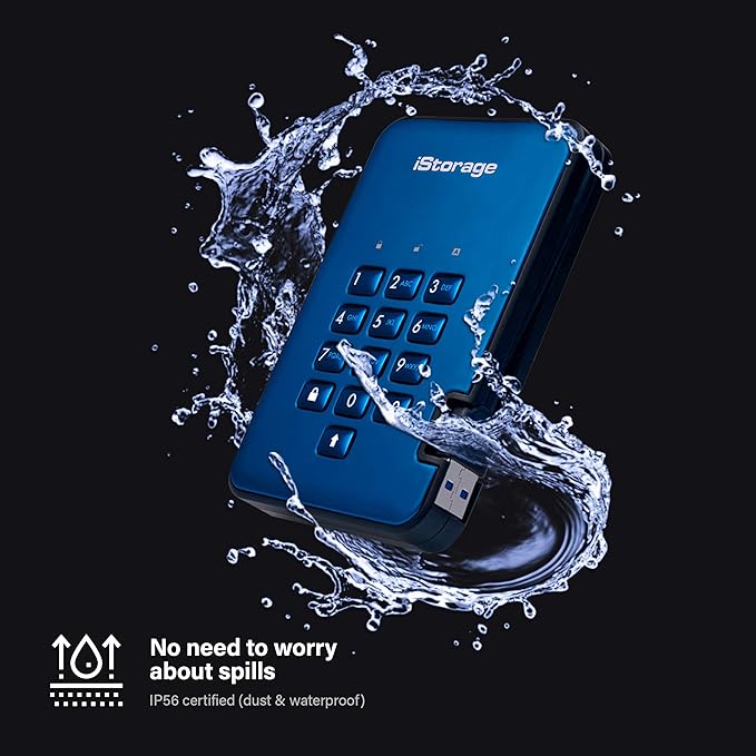 iStorage diskAshur2 SSD 128GB Blue | Secure portable solid state drive | Password protected | Dust & water resistant | Hardware Encryption