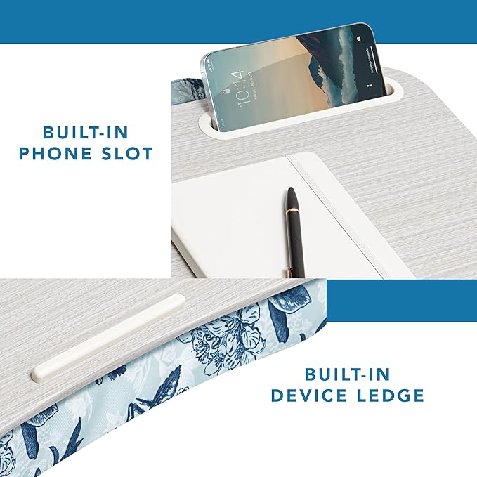 LAPGEAR Designer Lap Desk with Phone Holder and Device Ledge - Blue Blossoms - Fits up to 15.6 Inch Laptops - Style No. 45433