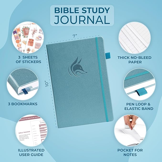 Clever Fox Bible Study Journal Large – Church Notes Notebook – Note Taking & Journaling Kit – Faith Based Religious Accessories, 7x10” (Aquamarine)
