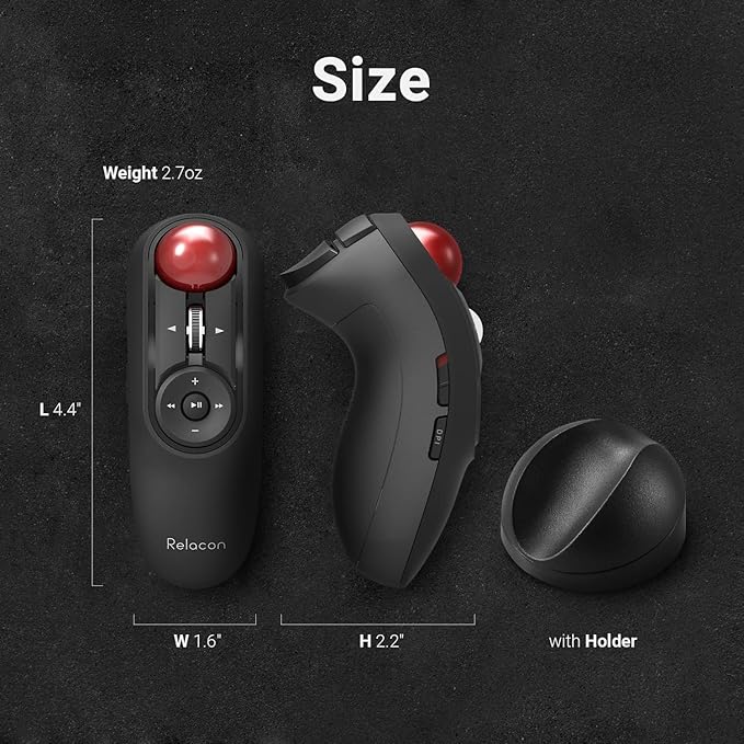 ELECOM Relacon Handheld Trackball Mouse, Thumb Control, 2.4GHz Wireless, Ergonomic Design, 10-Button Function with Smooth Tracking, Windows11, MacOS (M-RT1DRBK)