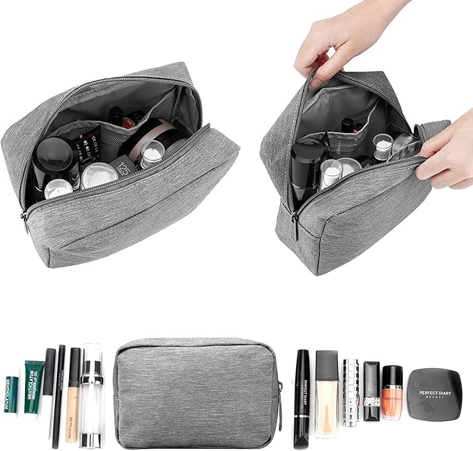E-Tree Makeup Bag, Big Travel Make up Pouch, Zipper Large Cosmetic Brush Skin Care Case, Toiletry Bags for Traveling Women Man,Tech Electronic Organizer,Small Canvas Storage for Personal Items,Grey