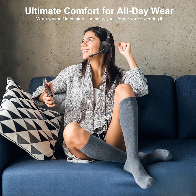 Wireless Headset, Bluetooth Headphones with Mic(AI Noise Cancelling), 65 Hrs Working Time with USB Dongle, Wireless Headset with Mic for Work from Home/Computer/Laptop/PC/Android