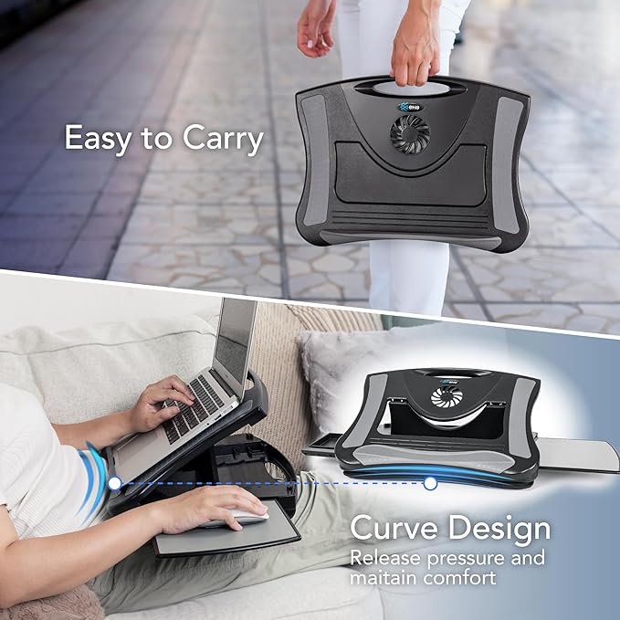 EHO Portable Lap Desk with Cushion, Detachable Mouse Pad Tray and Phone Holder, Adjustable Laptop Stand with 5 Angles, for Home, Office, Sofa, Bed