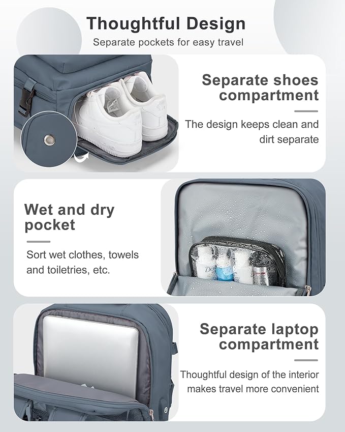 VECAVE Carry On Backpack for Women,Large Travel Backpack Flight Approved,Waterproof 14 Inch Laptop Backpack Business Work Backpacks Men Mochila De Viaje Blue