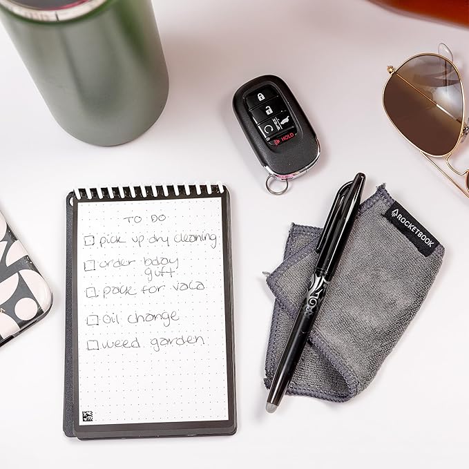 Rocketbook New Mini Reusable Smart Notepad, Pocket Size Notebook 3.5x5.5, Dark Blue - Dotted Pages, App-Connected, Erasable, Ideal for On-The-Go List Taking & Quick Notes Anywhere
