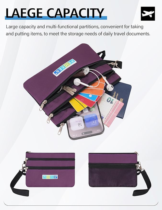 Peicees World Travel Essentials Currency and Passport Organizers Cash Cards Tickets Holder RFID Blocking Wallet, Purple