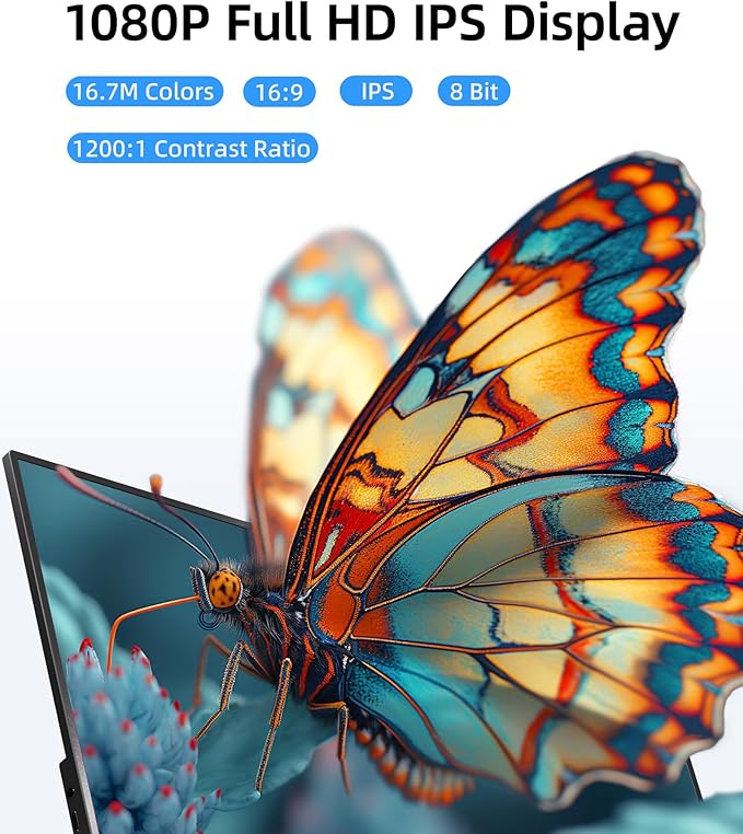 Portable Monitor, Ultra Slim 15.6 Inch FHD IPS Laptop Screen Extender with Adjustable Stand, USB C Compatible, Ideal for Travel and Office