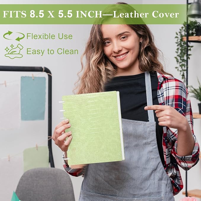 2 Pack Pu Leather 5.5x8.5in Discbound Notebook Cover And Disc Set Discbound Planner Cover With 16 Pcs Expansion Discs Junior Size Disc Bound Notebook Accessories(Blue&Green;No Inner Paper)