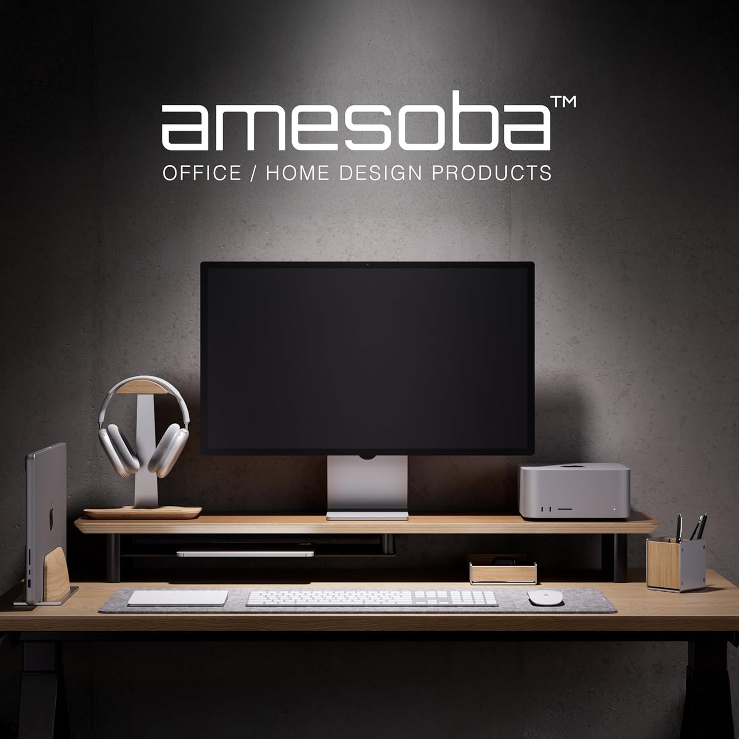 White Oak Dual‑Tier Ergonomic Desk Setup – Modern Wooden Monitor Stand & Workspace Riser, Home Office & Minimalist Aesthetic (White Oak, Large)