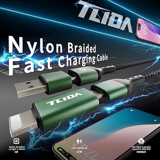 USB C for iPhone Cable, 66W 4 in 1 Charging Cable 4.4FT, Chubby USB A/C to C/liging with Light for iPhone 16e 16 15 14 Pro/MacBook/iPad/Samsung S25/Switch 2, Multi Chargers for All Devices