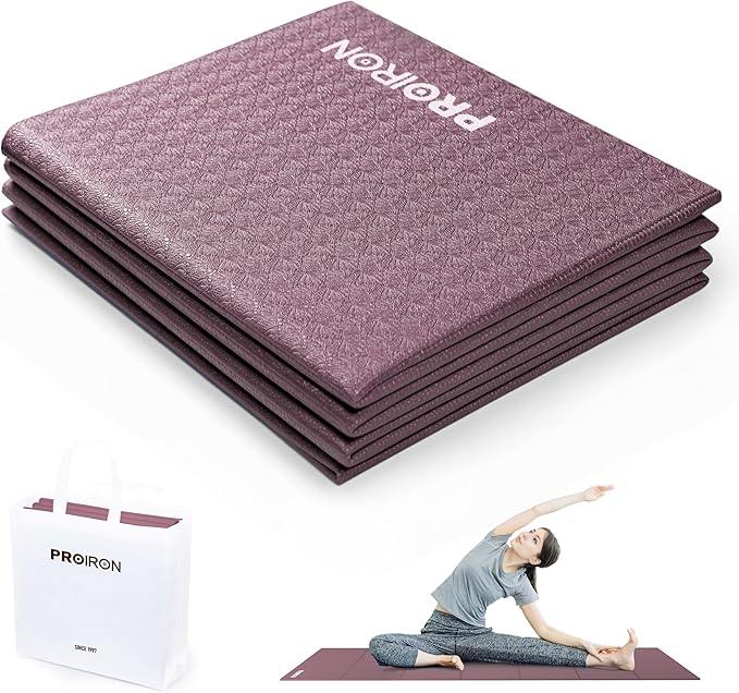PROIRON Foldable Yoga Mat 0.24"/0.16" for Home Workout & Travel, Non Slip Travel Yoga Mats with Carry Bag, Packable Yoga Mat for Home Gym, Pilates, Fitness,Stretching