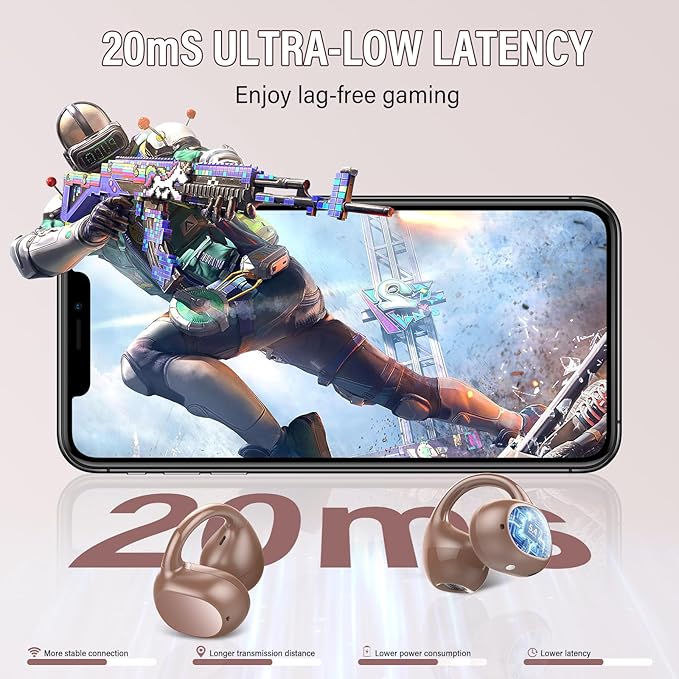 Open Ear Earbuds,Wireless Earbuds Bluetooth 5.4 Ergonomic Clip-On Ear buds, Bone Conduction Over The Ear Headphones 48H Playtime, Perfect Running Headphones for Sports IPX7 Waterproof Touch Controls