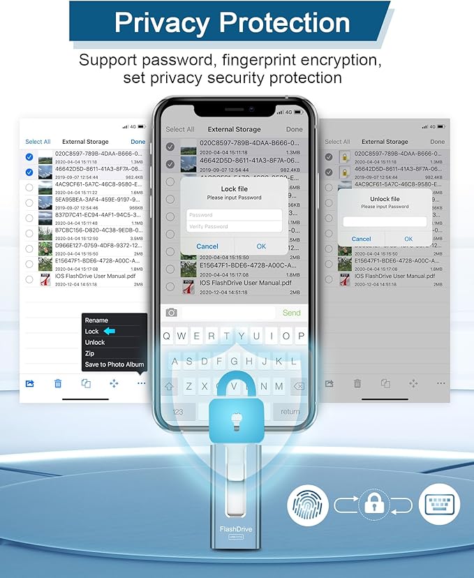 256GB USB Flash Drive for Phone and Pad, Photo Stick High Speed External USB Thumb Drives Photo Storage Memory Stick for Save More Photos and Videos (Blue, 256GB)