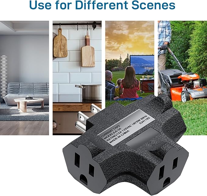 K KASONIC - 3-Outlet Grounding Adapter, [UL Listed] Plug Extender, Heavy-Duty Grounded Power Tap - 3 Pack (Black)