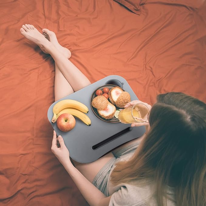 Laptop Buddy Portable Lap Desk- Cushioned Bottom with Foam Beads, Pen Tray and Cup Holder- Tray for Computers, Writing, Reading & Food by Lavish Home