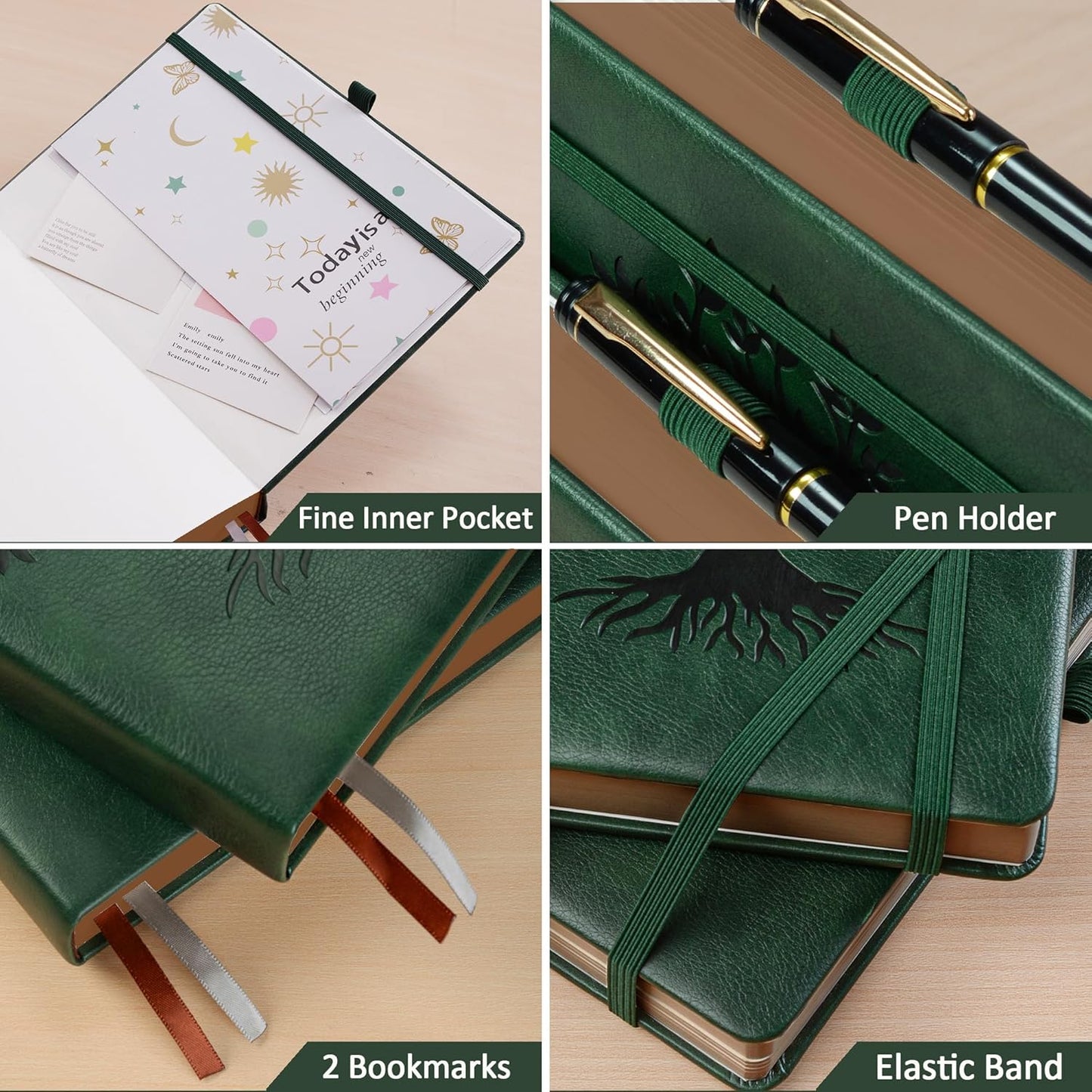 Thick Lined Journal Notebook with Pen, 360 Pages 100gsm Paper, Brown Sprayed Edge, Journal for Writing B5 Ruled Notebook ,Leather Hardcover,Perfect for Work, Office or School, 7.8'' x 10'' Dark Green