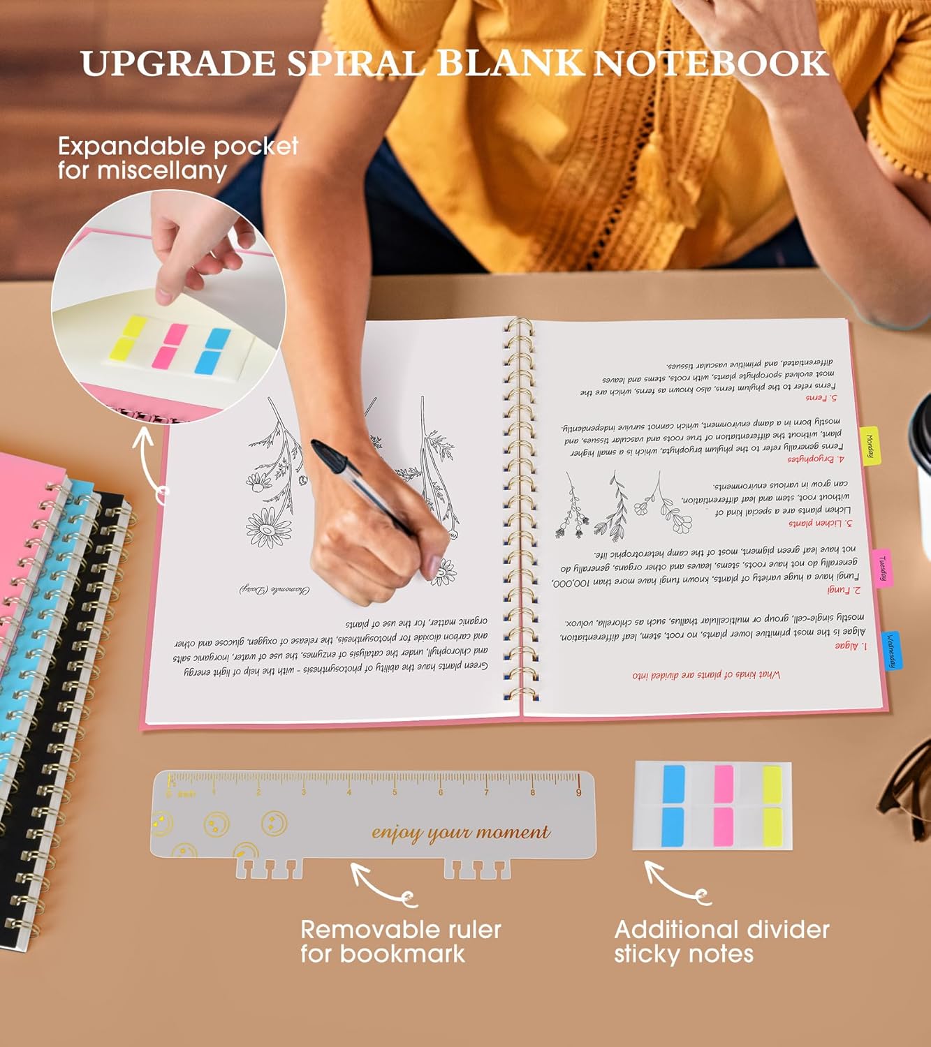 Blank Spiral Notebook Journal 8.5” x 11”, A4 Large Pink Sketch Book for Women Men, 100 GSM Blank Paper Drawing Notebook, Plastic Hardcover Spiral Bound Sketchbook for Sketching Work School Writing