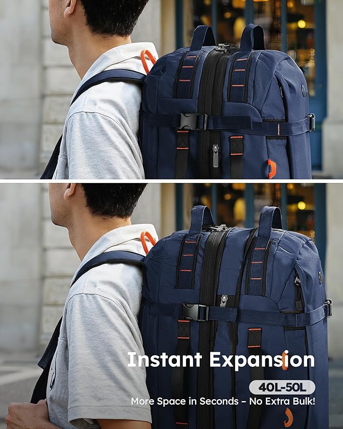 Tolaccea Travel Laptop Backpack, Large Carry on Backpack Flight Approved Convertible Duffle Luggage Bag Daypack Work Business Rucksack Fits 16" Laptop for Men Women 3 Carrying Ways, 40L-50L Expandable