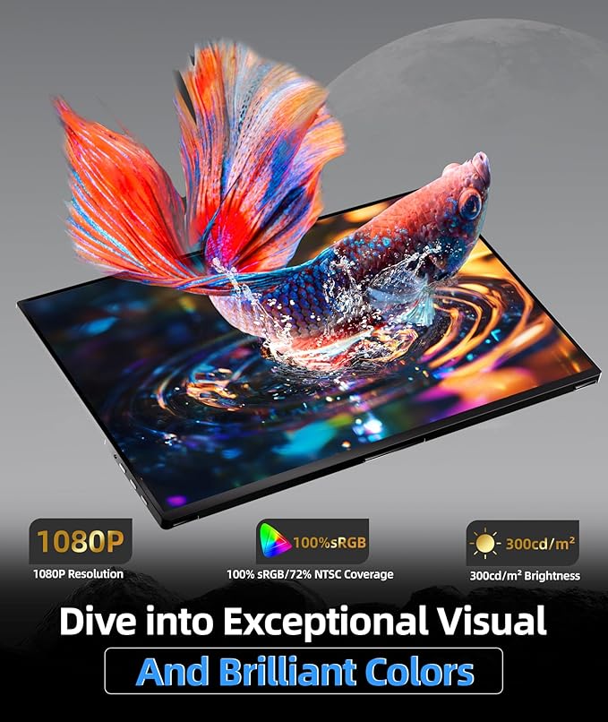 Portable Monitor, 18.5 Inch FHD 1080P 100% sRGB Laptop Screen Extender USB C HDMI Portable Gaming Monitor w/Smart Cover & Speakers, External Monitor for Laptop Mac PC