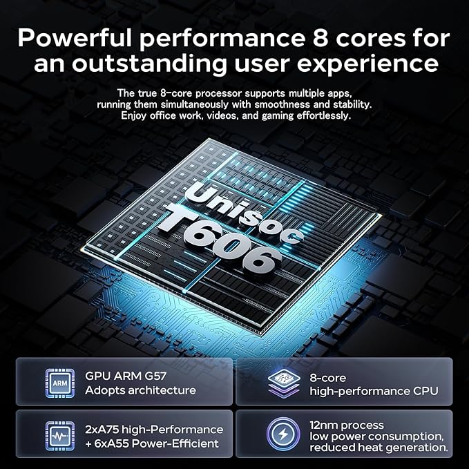 Android 15 Tablet 8.7 inch, Octa Core, 16GB RAM, 128GB ROM, 1TB Expandable, 8.7" HD IPS 1340x800, 5MP+8MP Camera, 5G WiFi+BT5.0+GPS, Type-C, with Headphone Jack, Leather Case Included