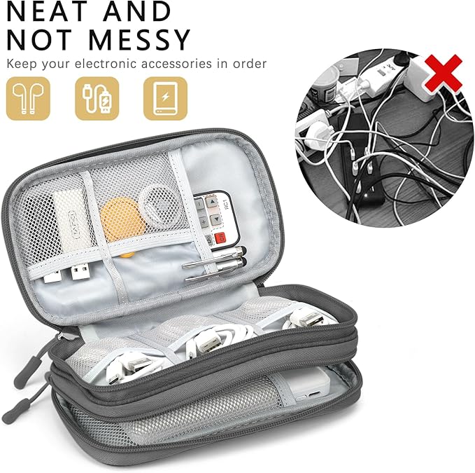 Skycase Large Capacity Pencil Case - Waterproof Travel Cable Organizer, Cable Organizer Bag, All-in-One Double Layers Electronic Cord Travel Organizer for Accessories, Charger, Cable, Power Bank, Grey