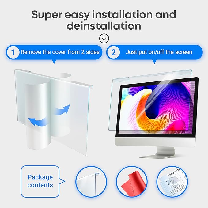 VINTEZ Blue Light Screen Protector Compatible With iMac 27 Inch (2012-2020) – Anti-UV Blue Light Blocking Film for Desktop PC, Eye Protection Filter, 24.1" x 15.1"