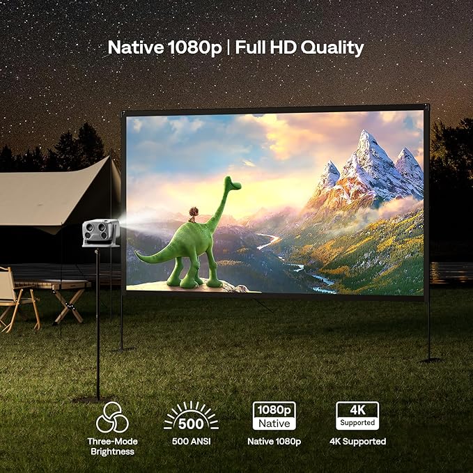 Aurzen BOOM mini Google TV 4K Supported Smart Projector with WiFi and Bluetooth, Outdoor & Home Movie Projector with 20W Speakers DoIby Audio, Real-Time Focus & Keystone, 500 ANSI Lumens, Grey