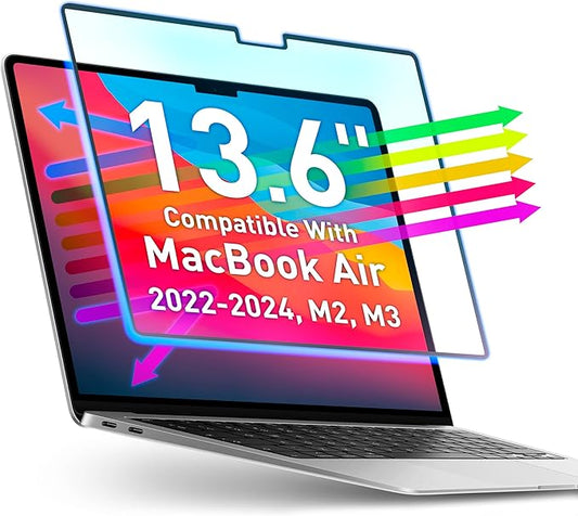 VINTEZ Magnetic Blue Light Screen Protector Compatible With MacBook Air 13.6" 2022, 2023, 2024, M2, M3 Anti Blue Light Blocking Filter for Laptop