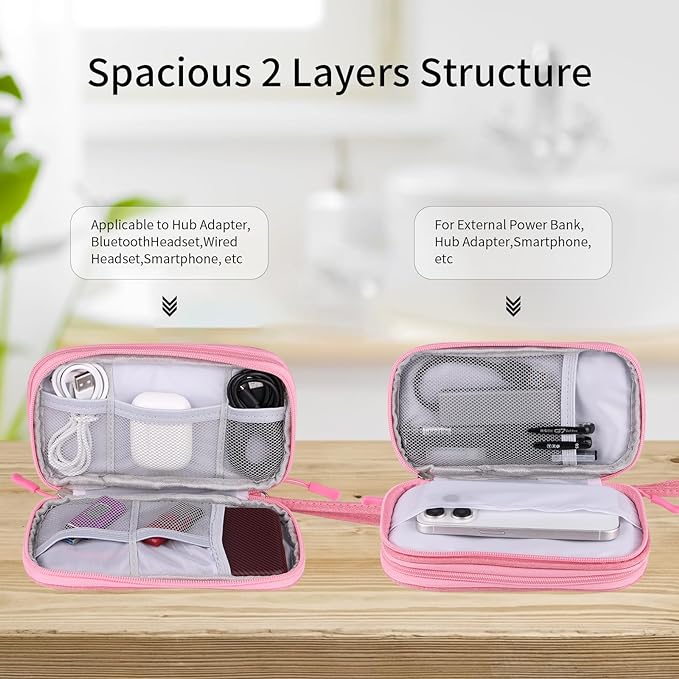 JIAKAI Travel Cable Organizer,Electronics Accessories Organizer Bag,for Charger, Phone, memory card,Travel Gadget Bag-Pink