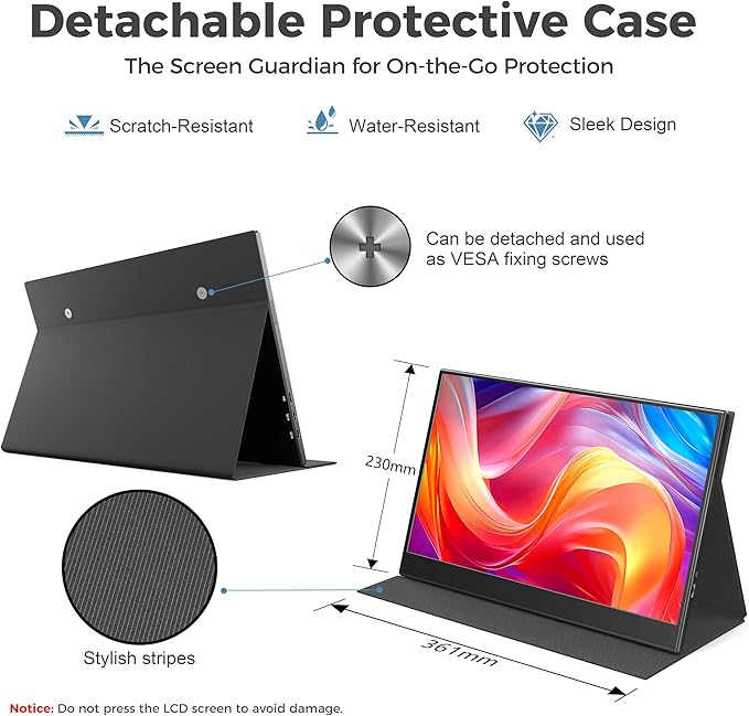 Portable Monitor 15.6-Inch FHD 1080P IPS with HDR for Gaming, USB-C/HDMI Extended Screen, Ultra-thin Plug&Play, with Case & Speakers, for Laptop MAC PC Phone DVR PS4/5 Xbox Switch