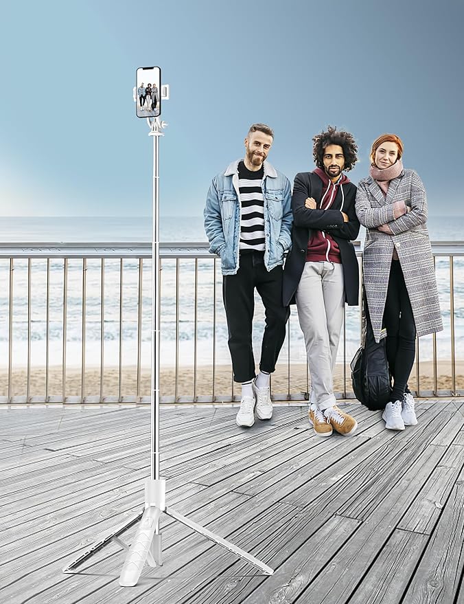 SelfieShow 71" Cell Phone Selfie Stick & Tripod, Smartphone Stand with Remote, Extendable & Travel Compatible with iPhone 15/14/13 Pro Max Gopro Android DJI (White)