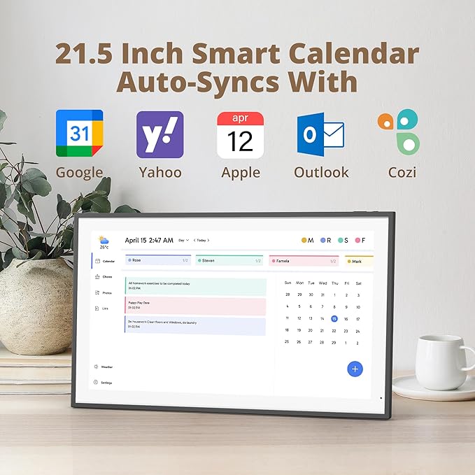 Dragon Touch 21.5" Digital Calendar Chore Chart – 1080P Full HD Interactive Touchscreen, Smart Family Planner, Hearth Display Digital Calendar Wall & Desk Mountable for Seamless Scheduling