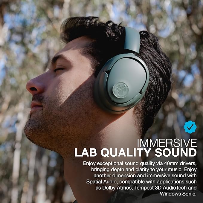 JLab JBuds Lux ANC Wireless Headphones, Sage, Hybrid Active Noise Cancelling, Customizable Sound, Spatial Audio Compatible, Premium Over-Ear Bluetooth Headset