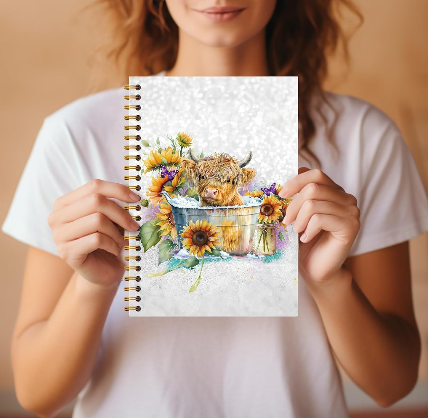 Highland Cow Notebook Journal - Sunflower Notebook, Summer Sunflower Journal Notebook 5.5×8.3, Highland Cow Gifts, Cow Gifts for Women, 164 Pages
