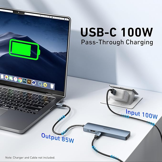 BENFEI USB C HUB 6-in-1 with HDMI(4K@60Hz), 100W Power Delivery, 10Gbps 2*USB-A and 2*USB-C, Silicone Cable, Aluminum Case Compatible with iPhone 15 Pro/Max, MacBook, iPad Pro, iMac, S23, XPS17