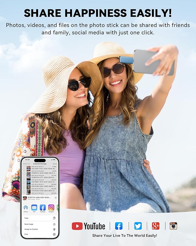 MFi Certified 256GB Flash Drive for iPhone iPad, Photo Stick for External Memory Storage, Easily Back Up and Save Photos Videos, USB Memory Stick Thumb Drive for iPhone/iPad/Android/PC (Blue, 256GB)