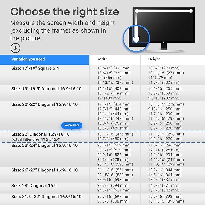 VINTEZ Blue Light Screen Protector for 22 Inch Computer Monitor and Laptop – Anti-UV Blue Light Blocking Film for Desktop PC, Eye Protection Filter, 19.2" x 12.4", 2 Pack