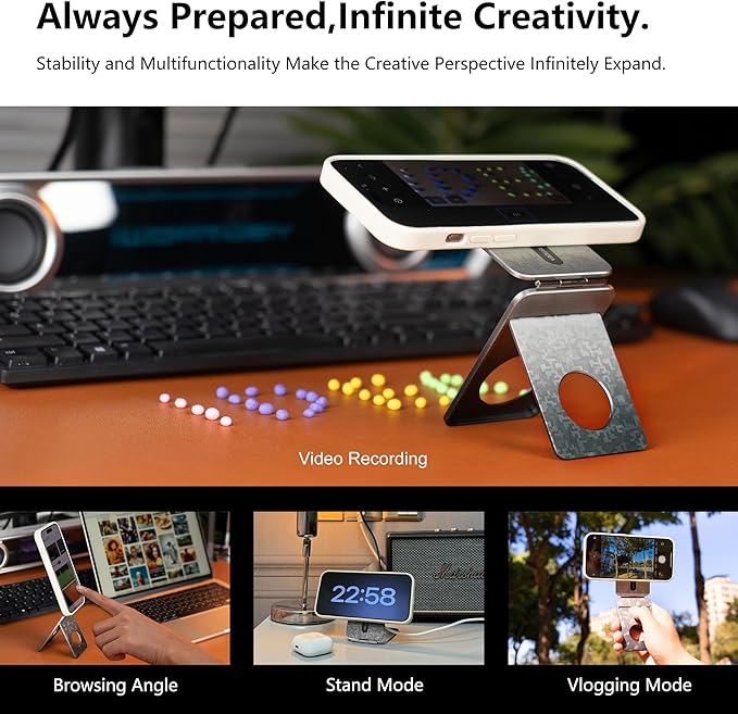 Phone Tripod Stand, Aluminum Alloy Mini Tripod Compatible with Magsafe iPhone 17/16/15/14/13/12 Series, Foldable Strong Magnetic Phone Stand, Mult-Angle Adjustment Selfie Stick