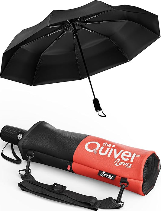 REPEL Windproof Travel Umbrella - Compact & Withstands Winds up to 85MPH , Strongest Premium Auto Folding Umbrella for Rain and Sun - Durable, Light & Portable for Women & Men , Fits Backpack & Cars