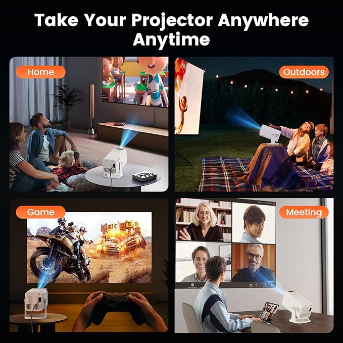 Mini 4K Projector, 1080P Full HD Smart Outdoor Portable Movie Small Projector with Wifi and Bluetooth & 270°Rotatable Stand, Android 13 OS, Auto Keystone, Support Big Screen for Home Bedroom