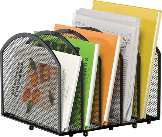5-Section Desk File Organizer, Vertical Desktop File Holder Mail Sorter File Folder Holder Organization for Office School & Classroom (Black - 1Pack)