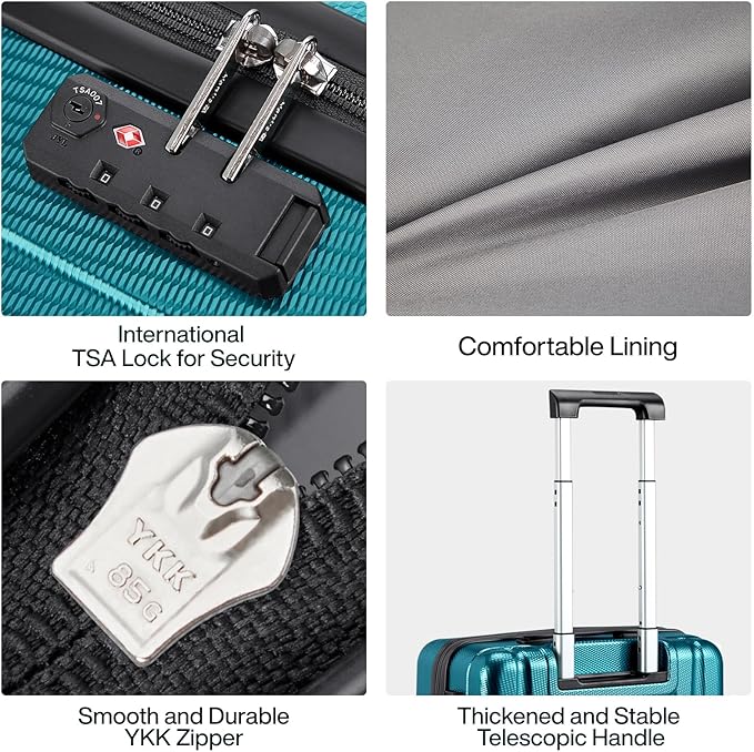 Hanke 24 Inch Luggage Suitcases With Spinner Wheels Lightweight PC Hard Shell Rolling Suitcase With Travel Lock,Checked-Medium 24-Inch(Caribbean Blue)