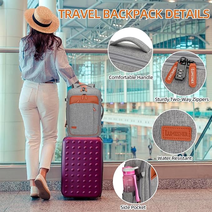 Travel Laptop Backpack,42L Carry on Luggage, Flight Approved Expandable Backpack,Business Anti Theft Weekender Bags for Women Men, Water Resistant Expandable Backpacks With 4 Packing Cubes