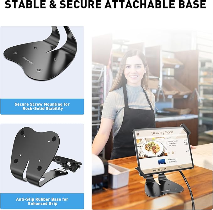 AboveTEK Anti-Theft iPad Kiosk Stand, 360° Swivel POS Tablet Mount with Security Cable & Key, Fits 7–13-inch iPad & Samsung Galaxy Tab, Perfect for Retail & Business