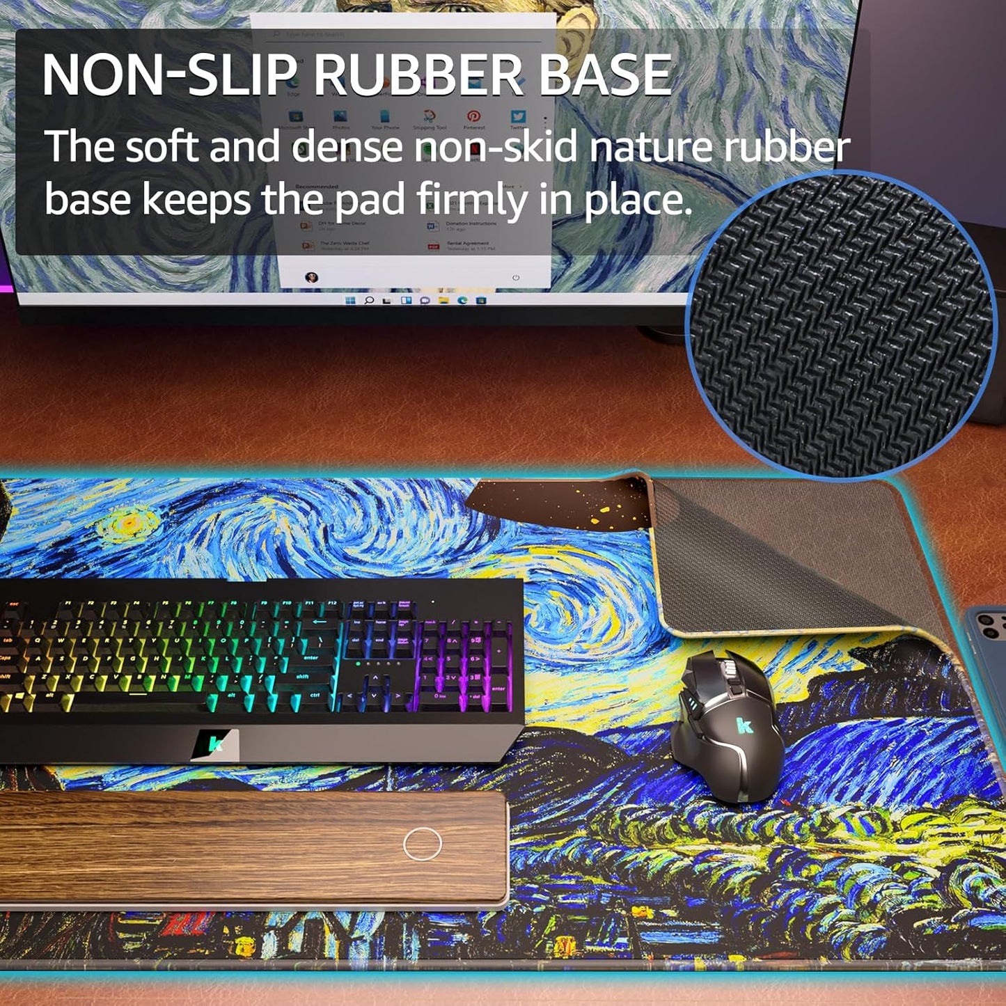 KTRIO Large Gaming Mouse Pad with Stitched Edges, Extended Mousepad with Superior Micro-Weave Cloth, Non-Slip Base, Water Resist Keyboard Pad for Gamer, Office & Home, 31.5x15.7in, Starry Night